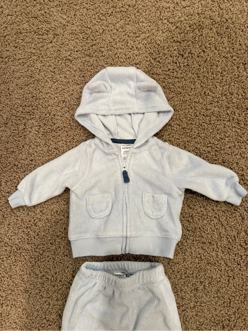 Carter’s Newborn Blue Terry Cloth Cotton Puppy Dog Zip-Up Hoodie & Sweatpants